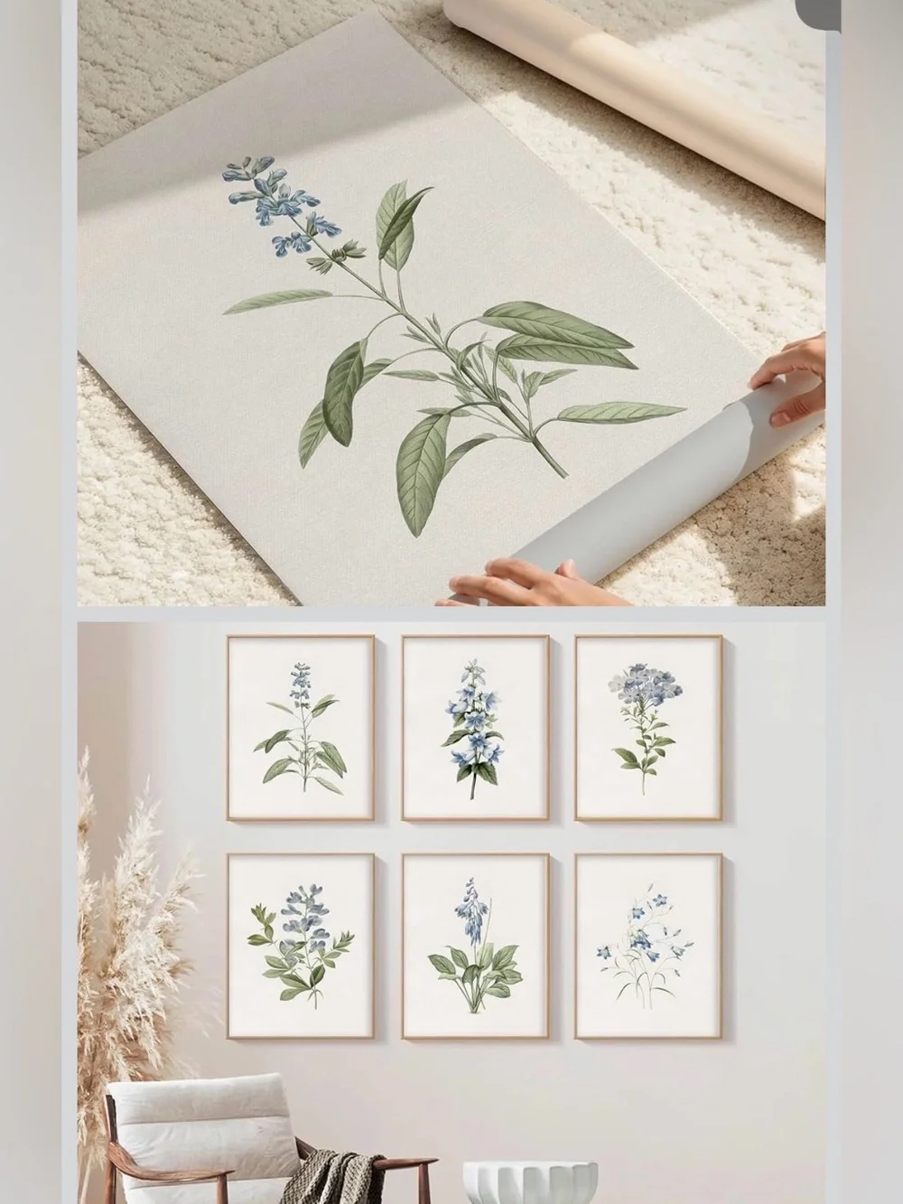 Botanical Blue Floral Wall Art Set - Abrand